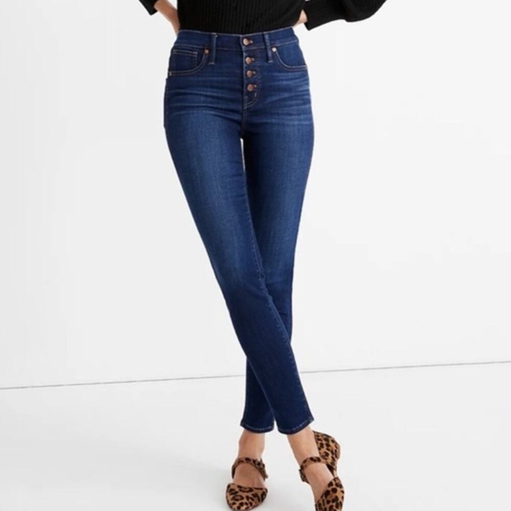 Madewell Skinny Jeans 9" High Rise Blue Denim Dark Wash Button-Fly Sz 26 P